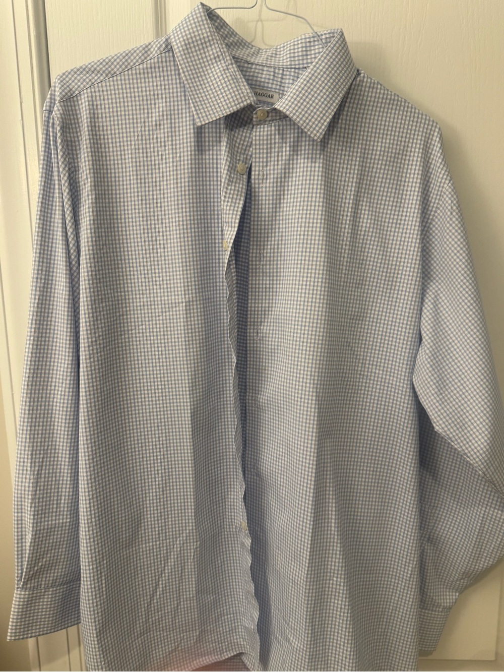 Men's Light Blue Micro-Check Dress Shirt with Spread Collar